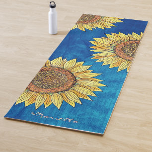 Cute Girly Rustic Boho Sunflower Art Personalized Yoga Mat