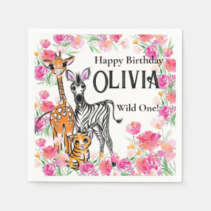 Cute girly Safari friends, giraffe, zebra, tiger Napkin