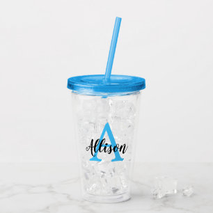 Cute Girly Script Blue Personalized Monogram Acrylic Tumbler