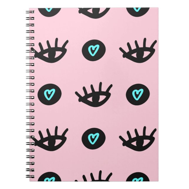 Cute girly seamless pattern with doodle eyes and h notebook (Front)