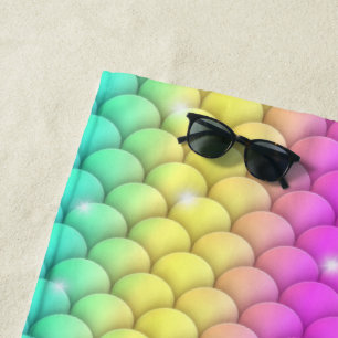 Cute Girly Sparkling Rainbow Mermaid Scales Beach Towel