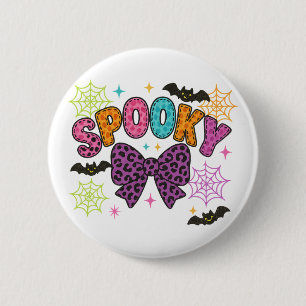 Cute Girly Spooky Leopard Bow Halloween 2 Inch Round Button
