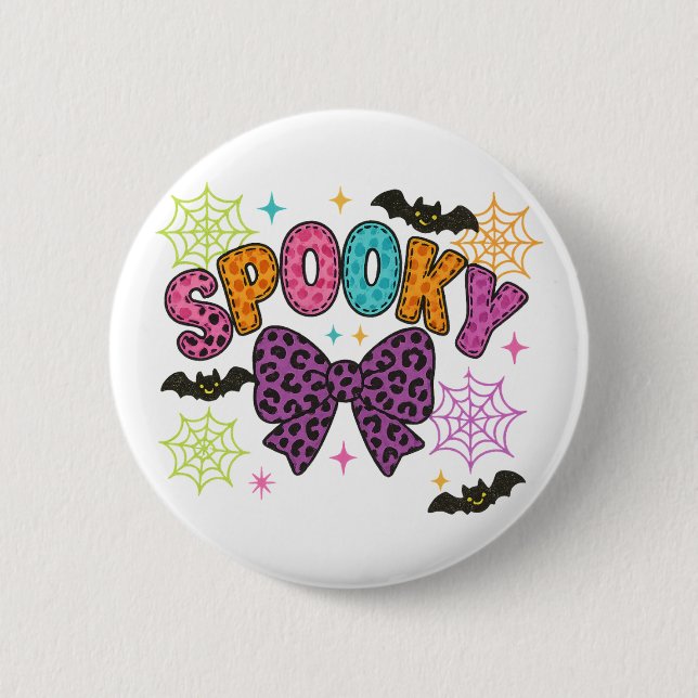 Cute Girly Spooky Leopard Bow Halloween 2 Inch Round Button (Front)
