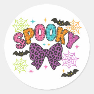 Cute Girly Spooky Leopard Bow Halloween Classic Round Sticker