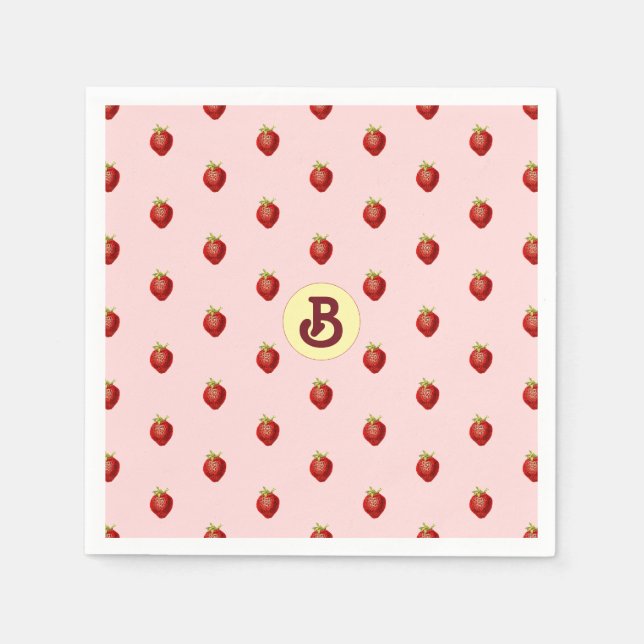 Cute Girly Strawberry Pink Name Monogram Napkin (Front)