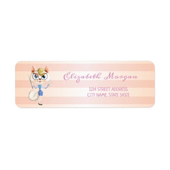 Cute  Girly Striped ,Kitty  Address Label (Front)