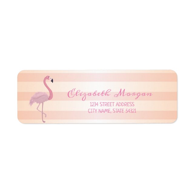 Cute  Girly Striped , Pink Flamingo  Address Label (Front)