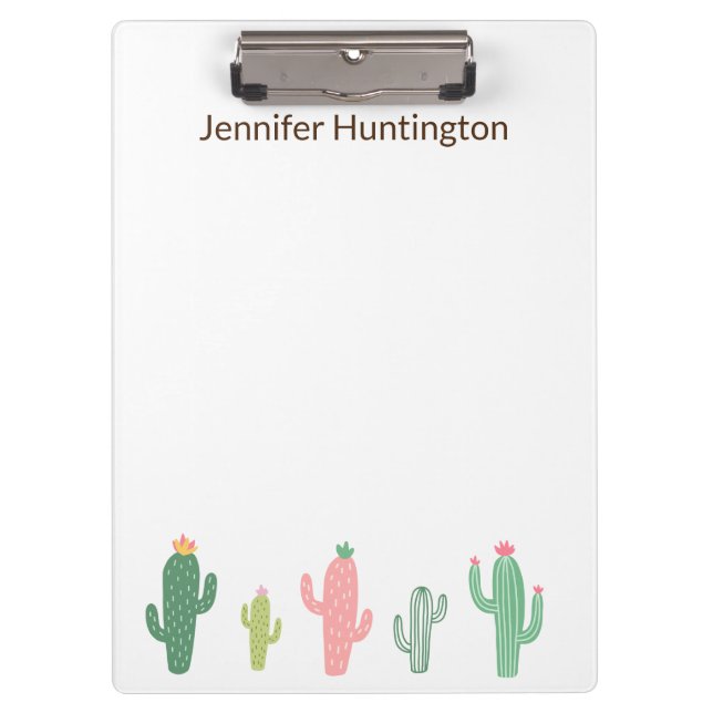 Cute Girly Succulent Cactus Personalized Clipboard (Front)