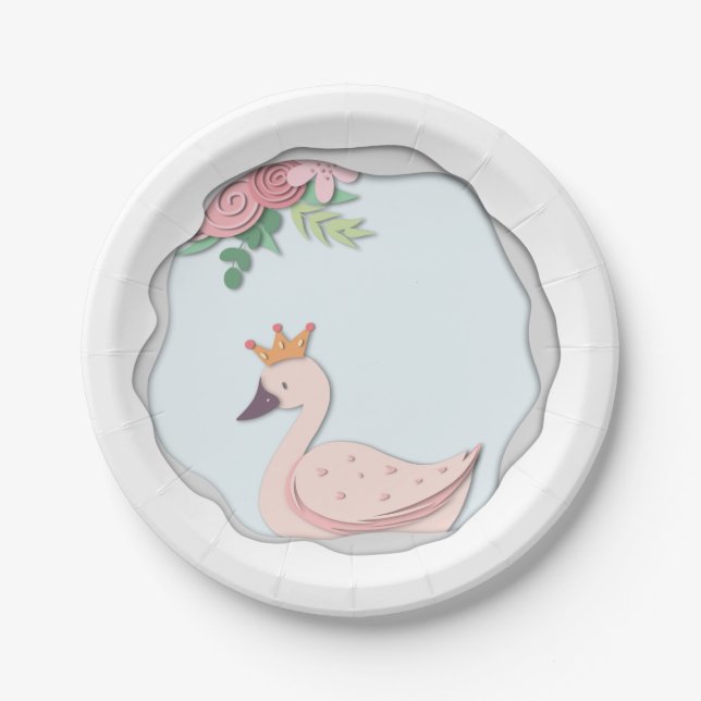 Cute Girly Swan Party Paper Plate (Front)