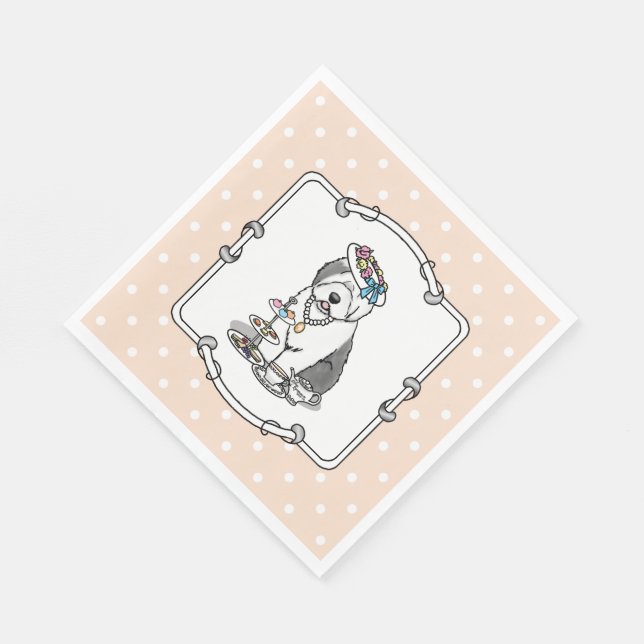 Cute Girly Tea Party Old English Sheepdog (Grey 1) Napkin (Corner)