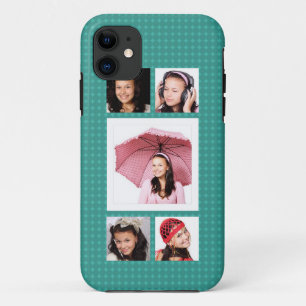 Cute Girly Teal 5 Photo Collage iPhone 11 Case