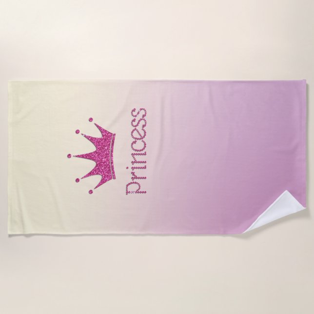 Cute Girly Tiara,Princess ,Ombre  -Personalized Beach Towel (Front)