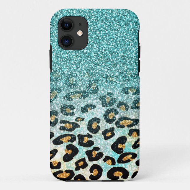 Cute girly trendy light blue faux glitter leopard Case-Mate iPhone case (Back)