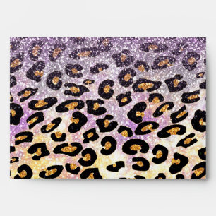 Cute girly trendy purple faux glitter leopard envelopes