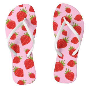 Cute Girly Trendy Summer Pink Strawberry Pattern Flip Flops