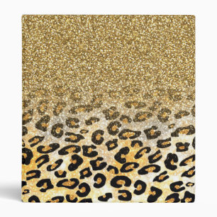 Cute girly trendy yellow gold faux glitter leopard binder