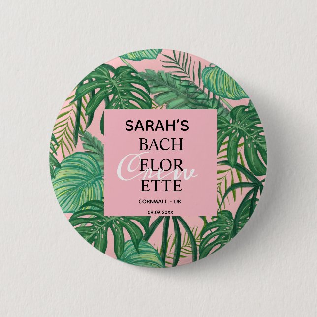 Cute Girly Tropical Palm Pink Bachelorette Party  2 Inch Round Button (Front)