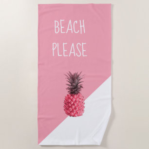 Cute girly tropical pink and white pineapple beach towel