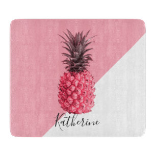 Cute girly tropical pink and white pineapple cutting board