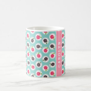 Cute girly turquoise raspberry patterns monogram coffee mug
