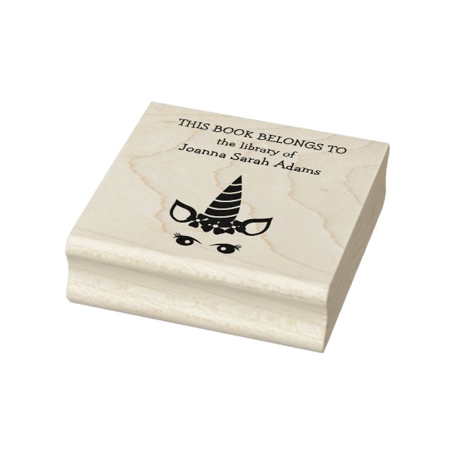 Cute Girly Unicorn Book Belongs Library Bookplate Rubber Stamp (Stamp)