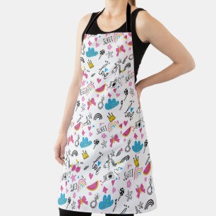 Cute Girly Unicorn Rainbow Fun Colourful Pattern Apron
