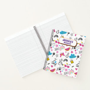 Cute Girly Unicorn Stars Rainbow Fun First Name No Notebook