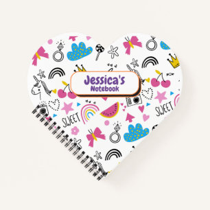 Cute Girly Unicorn Stars Rainbow Fun First Name Notebook