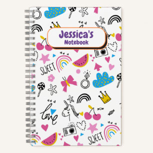 Cute Girly Unicorn Stars Rainbow Fun First Name Notebook