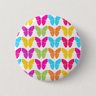 Cute Girly Vibrant Rainbow Butterfly Pattern  2 Inch Round Button