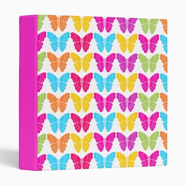 Cute Girly Vibrant Rainbow Butterfly Pattern  Binder (Front/Spine)