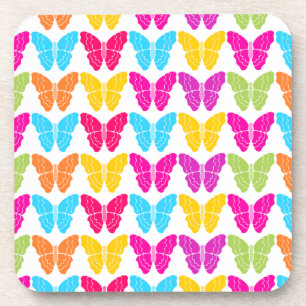 Cute Girly Vibrant Rainbow Butterfly Pattern  Coaster
