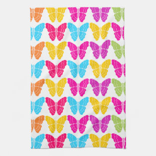 Cute Girly Vibrant Rainbow Butterfly Pattern Kitchen Towel