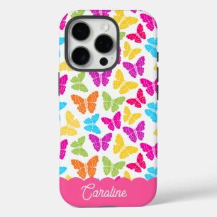 Cute Girly Vibrant Rainbow Butterfly Pattern Name iPhone 16 Pro Case