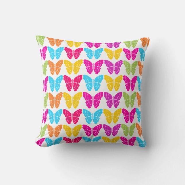 Cute Girly Vibrant Rainbow Butterfly Pattern  Throw Pillow (Front)