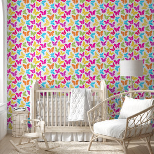 Cute Girly Vibrant Rainbow Butterfly Pattern Wallpaper