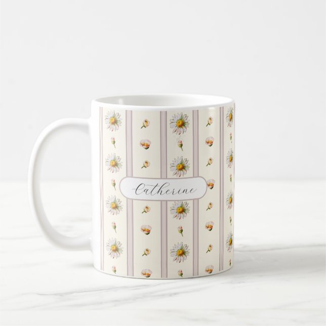 Cute girly vintage daisy stripes coffee mug (Left)