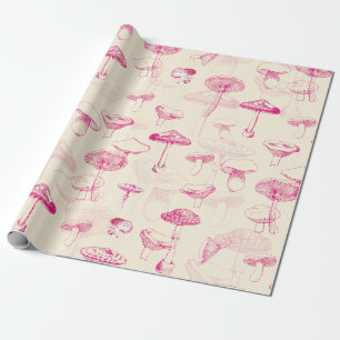 Cute Girly Vintage Pink Mushroom Pattern Wrapping Paper