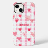 Cute Girly Watercolor Pink Hearts Name Personized