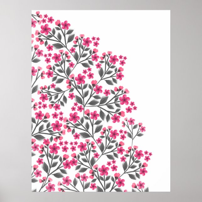 Cute girly watercolors paint floral blossom poster (Front)