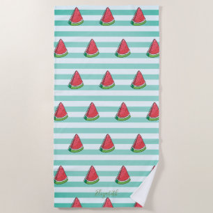 Cute Girly Watermelon Stripes  -Personalized Beach Towel