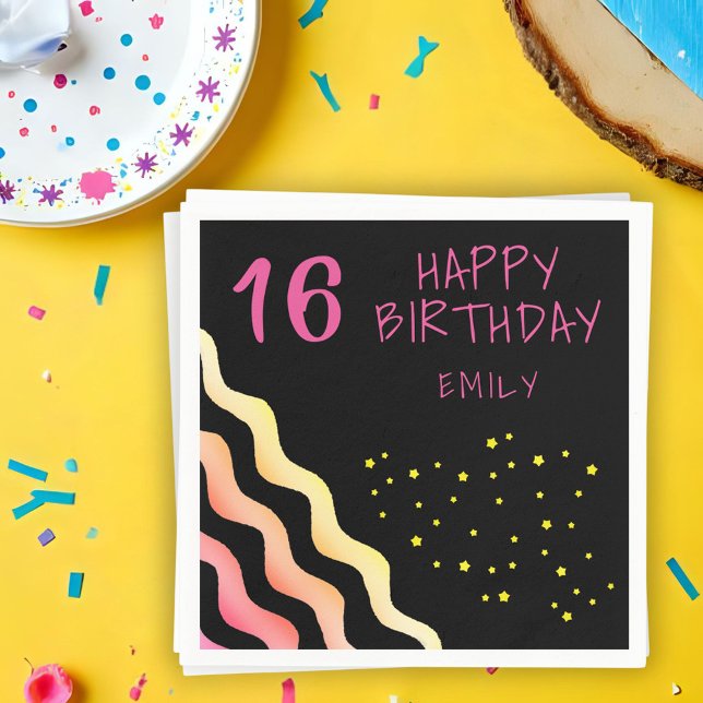 Cute Girly Wave Star Pattern Birthday Party Napkin (Creator Uploaded)