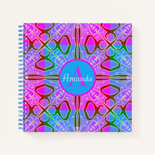 Cute Girly Whimsical Folk Art Pink Purple Blue Notebook