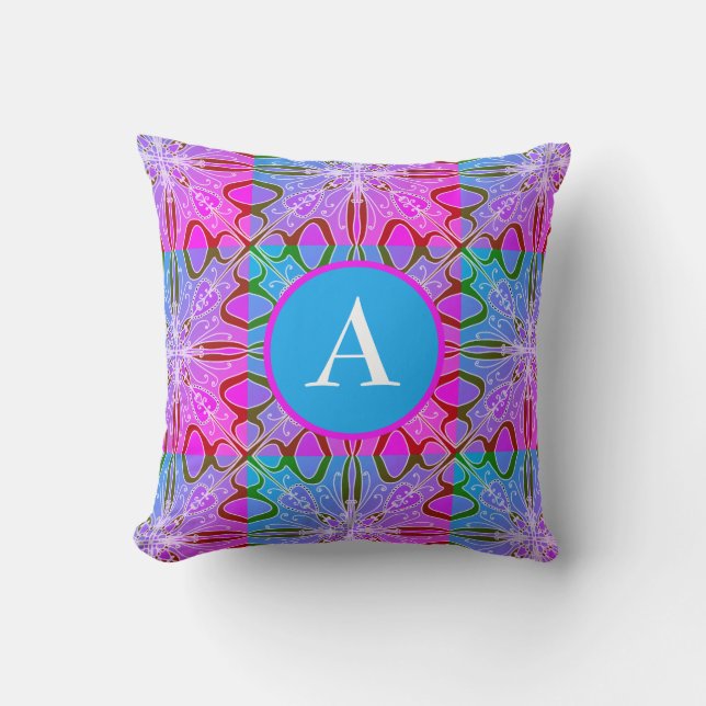 Cute Girly Whimsical Folk Art Pink Purple Blue Throw Pillow (Front)
