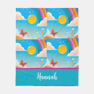 Cute Girly Whimsical Rainbow Happiness Personalize Fleece Blanket