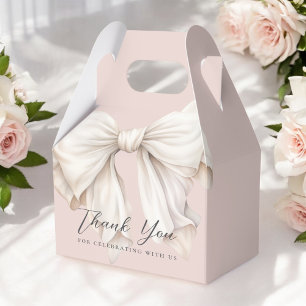 Cute Girly White Bow on Pink Thank You Favor Box
