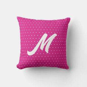 Cute girly white hot pink polka dots name monogram throw pillow