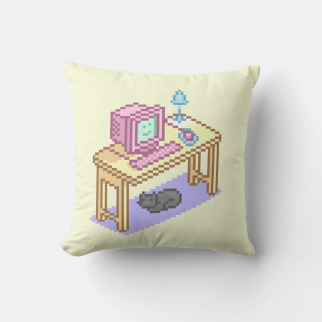 Cute Girly Yellow Pixel Art Computer Illustration  Throw Pillow (Front)