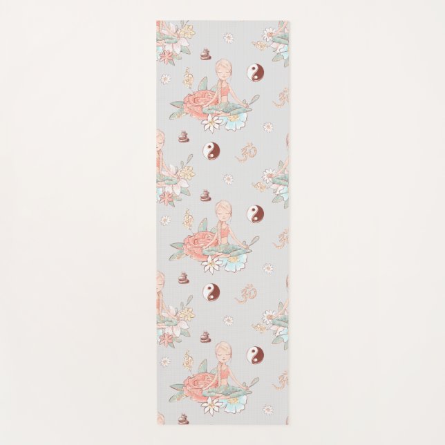 Cute Girly Zen Yoga Meditation Yin Yang Namaste Yoga Mat (Front)
