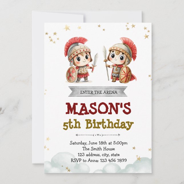 Cute Gladiator birthday invitation (Front)